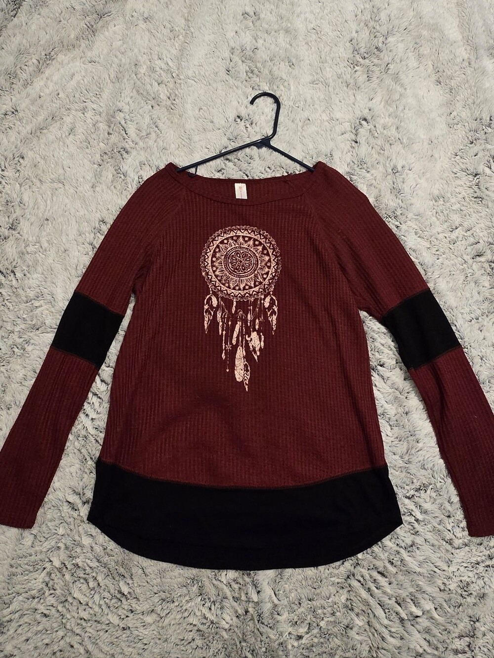 No Boundaries Girls Ribbed Maroon Knit Top Large 11-13